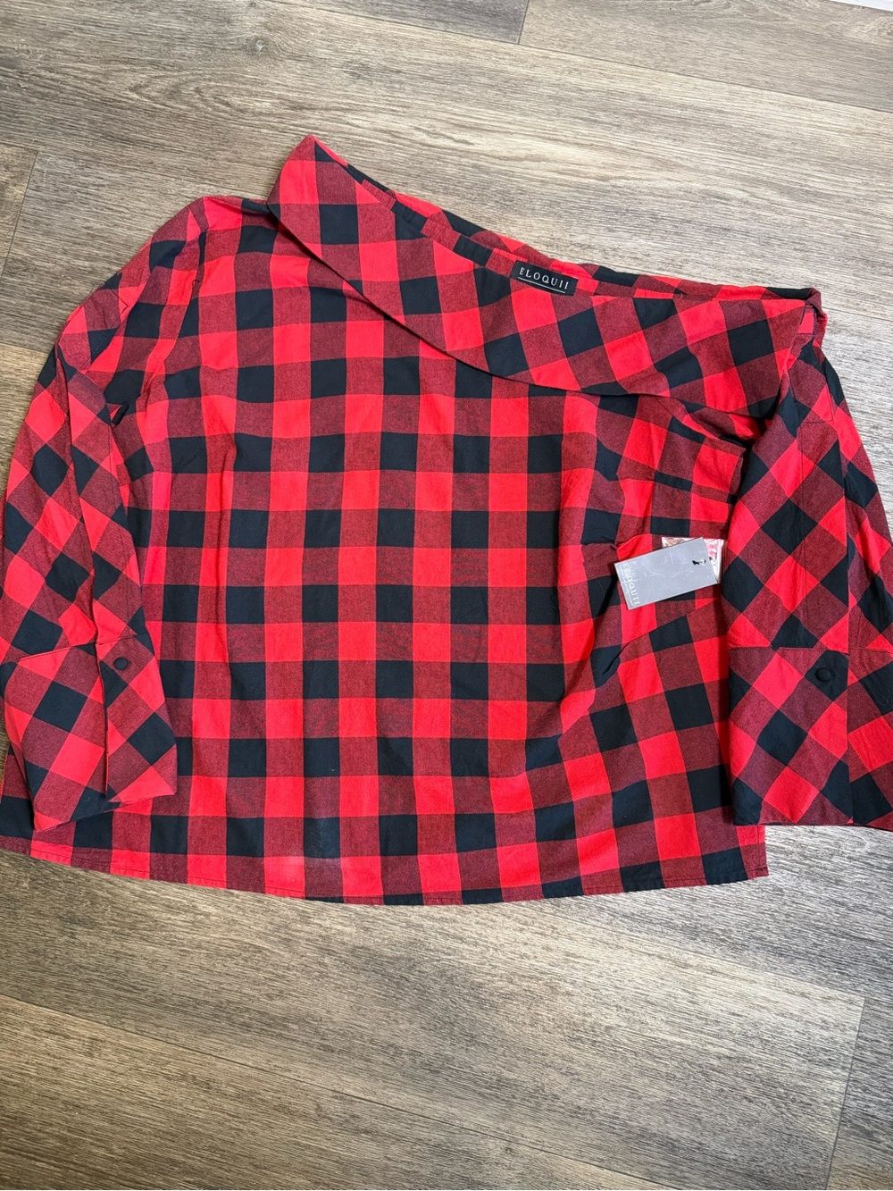 Eloquii Red & Black Buffalo Plaid Women's Top